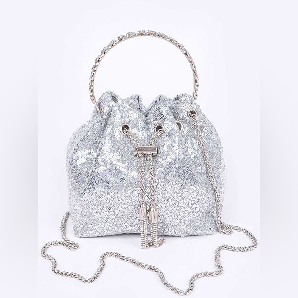 Black Rhinestone Mini Bling Studded Bucket Bag - Picture 2 of 7